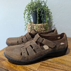 Clarks Collection Womens10 Fisherman Brown Leather‎ Sandal Ultimate Comfort Shoe